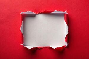 Red ripped rectangle paper with white background for your background photo