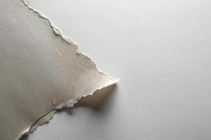 Grey ripped wet paper at white background for your presentation background photo