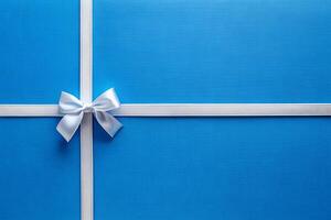 White ribbon tape with a rectangle with blue background for your presentation background photo