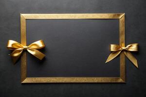 Gold ribbon tape with a rectangle with black background for your presentation background photo