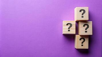 Purple background with question wood mark for your presentation background photo