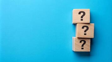 Blue background with question wood mark for your presentation background photo