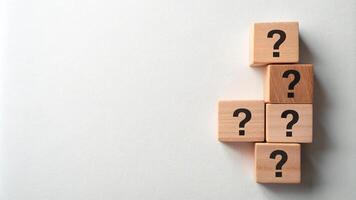 White background with question wood mark for your presentation background photo