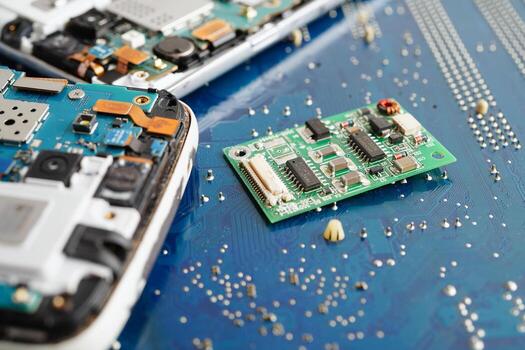 Repairing and upgrade circuit mainboard of notebook, electronic, computer hardware and technology. photo