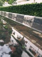 Reflection of a puddle after rain in front of a university building photo