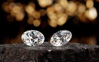Two of diamond placed on stone platform background soft focus 3d rendering photo