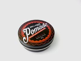 a can of bellagio styling pomade on a white surface. Indonesia, Sibolga, 10 August 2024. photo