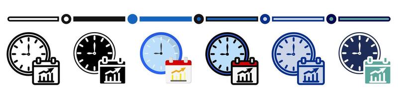 On time icon collection. 6 Various style icons. For sign, symbol, element, presentation, infographic or web graphics. Illustration. vector
