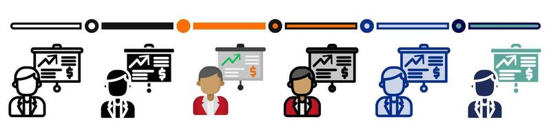 Business presentation icon collection. 6 Various style icons. For sign, symbol, element, presentation, infographic or web graphics. Illustration. vector
