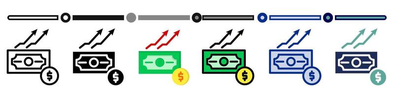 Increase revenue icon collection. 6 Various style icons. For sign, symbol, element, presentation, infographic or web graphics. Illustration. vector