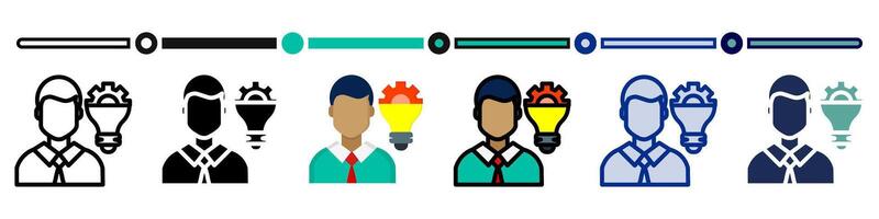 Employee skill icon collection. 6 Various style icons. For sign, symbol, element, presentation, infographic or web graphics. Illustratio vector