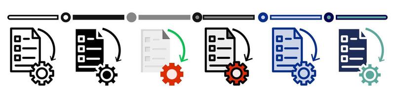 Document organizing icon collection. 6 Various style icons. For sign, symbol, element, presentation, infographic or web graphics. Illustration. vector