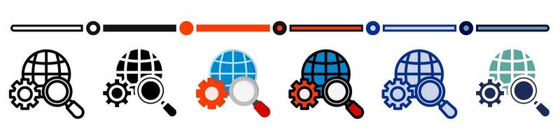 Global research icon collection. 6 Various style icons. For sign, symbol, element, presentation, infographic or web graphics. Illustration. vector