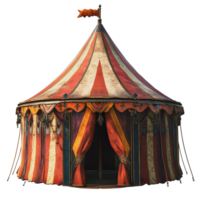 Colorful circus tent with decorative patterns and flags set against a plain background png