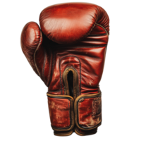 Worn leather boxing glove with age marks resting on a neutral background png