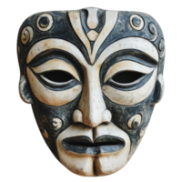 Traditional tribal mask with intricate carvings and designs displayed against a plain background png