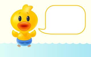 Illustration of cute duck in realistic style. icon of kawaii duck with bubble. vector