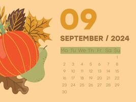 september calendar, autumn cozy calendar vector