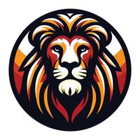 Bold Lion Head Logo in Vibrant Orange and Black with Fierce Expression, Perfect for Branding and Mascot Design vector
