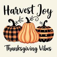 Harvest Joy Thanksgiving Vibes with Patterned Pumpkins, Autumnal Festive Design for Fall Decor vector