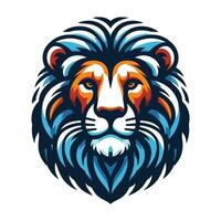 Bold Lion Head Logo in Vibrant Orange and Black with Fierce Expression, Perfect for Branding and Mascot Design vector