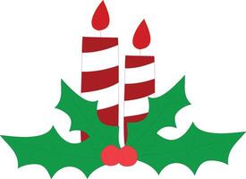 Christmas candles with leaves vector