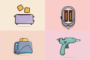 Set of Kitchen tools illustration.Collection of Breads with Toaster and Stand Mixer icon concept. vector