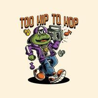 illustration of a rapper frog walking while carrying a radio vector