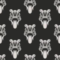 seamless pattern of a skull with eyes out and tongue sticking out black and white style vector