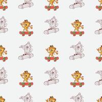 seamless pattern of a cartoon character of a pizza playing skateboard vector
