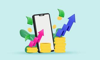 3d icon graph higher arrow on smartphone concept new idea design vector