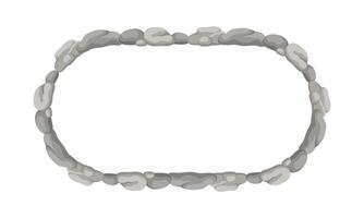 Oval Stone Frame, Circle Rocks Border. Empty Cartoon Frame Made Of Small Stones. vector