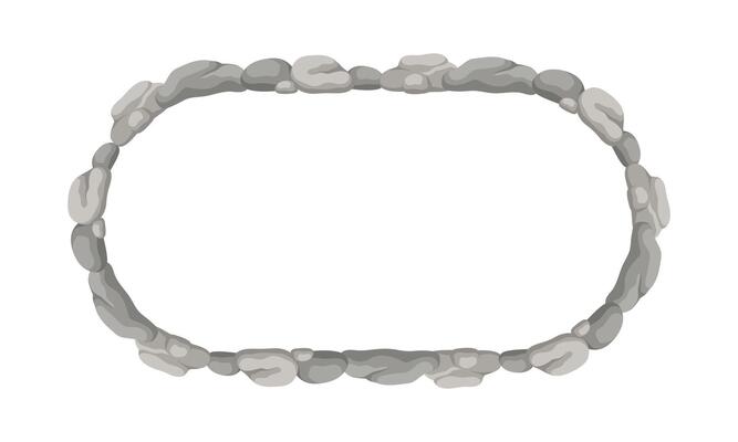 Oval Stone Frame, Circle Rocks Border. Empty Cartoon Frame Made Of Small Stones.