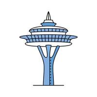 Futuristic observation tower in Seattle, panoramic city views, space needle building design vector