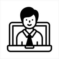 Lecturer inside laptop showing concept icon of online learning vector