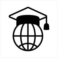 Mortarboard with world globe depicting concept icon of global education vector