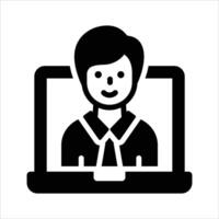 Lecturer inside laptop showing concept icon of online learning vector