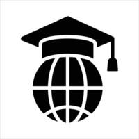 Mortarboard with world globe depicting concept icon of global education vector