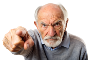 close-up A hand's old man pointing with angry isolated on transparent background png