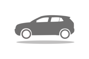 simple icon of a floating two-box car side view colored in dark gray with dropped shadow png