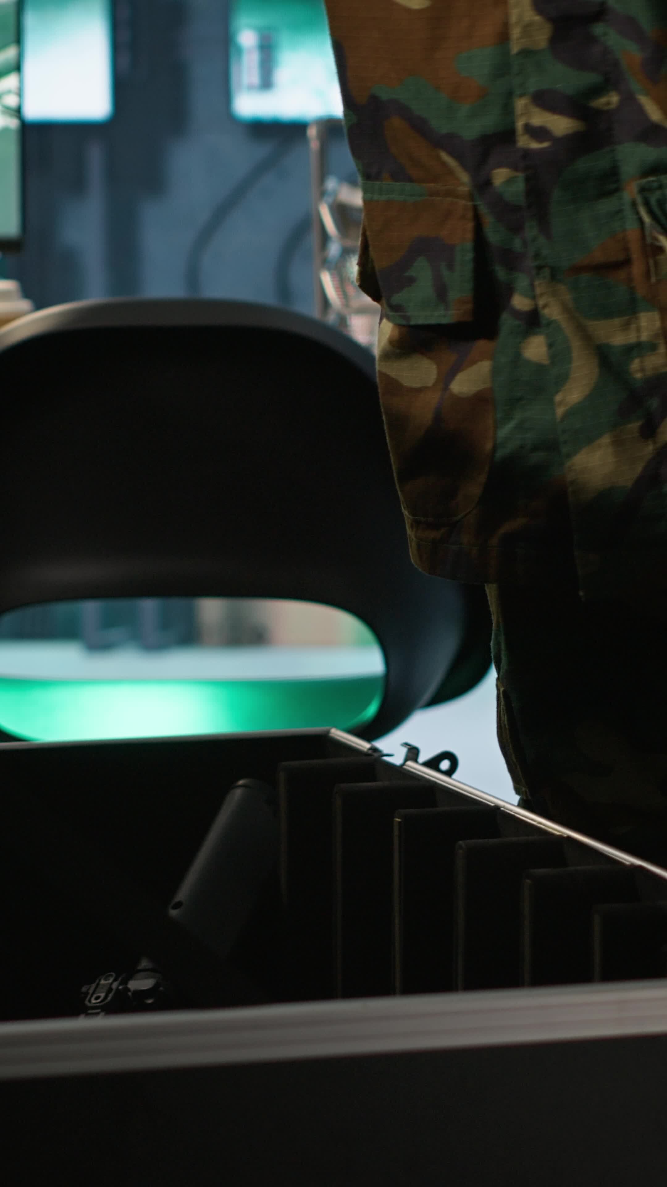 Vertical Army soldiers packing weapons able to engage targets at