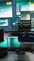 Vertical Empty army command center housing operational missile defense system designed to intercept and destroy ballistic missiles. Armed forces headquarters used for tracking rockets using radar systems video