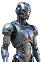 Highly detailed 3D render of a futuristic humanoid robot featuring sleek metallic armor. png