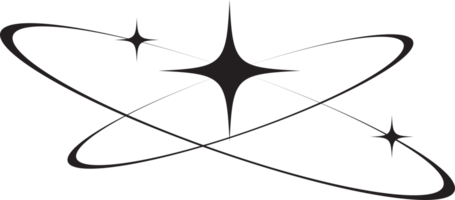 Y2k icon of star shape Shiny glitter element. Abstract retro minimal twinkles with cosmic orbit. Minimal modern futuristic figure png