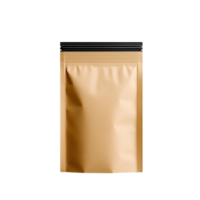 A sleek, empty gold pouch with a black resealable top, perfect for packaging various products or snacks for a stylish presentation. file png