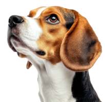 A beagle looking thoughtfully with its head tilted against a plain background, cut out - stock . png