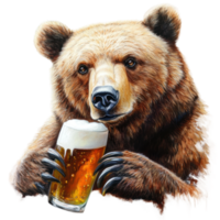 A bear enjoying a cold beer in a relaxed setting, cut out - stock . png