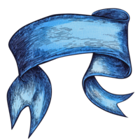 Blue ribbon banner with elegant curves and tails png