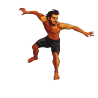Man leaping in a dynamic dance pose at sunset png