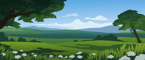 Beautiful panoramic landscape with mountain and meadow vector